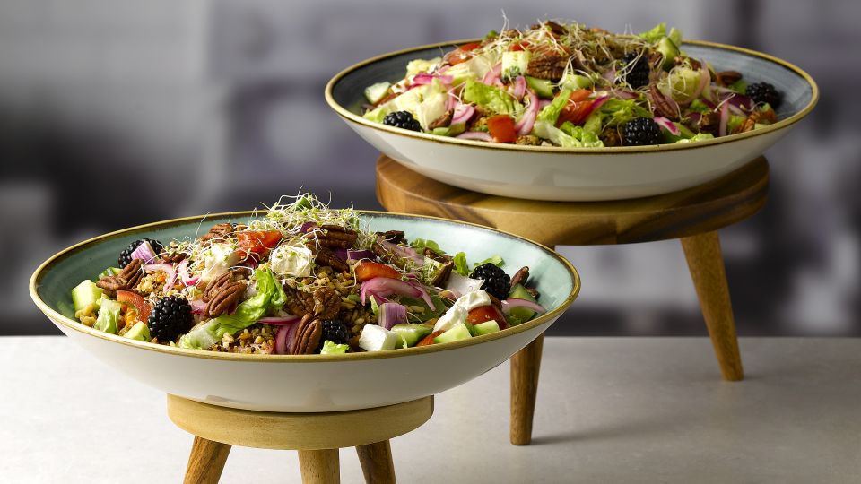 STONECAST BLUEBERRY AND SAMPHIRE GREEN BUFFET BOWLS WITH LARGE SALADS- CAFE STYLE