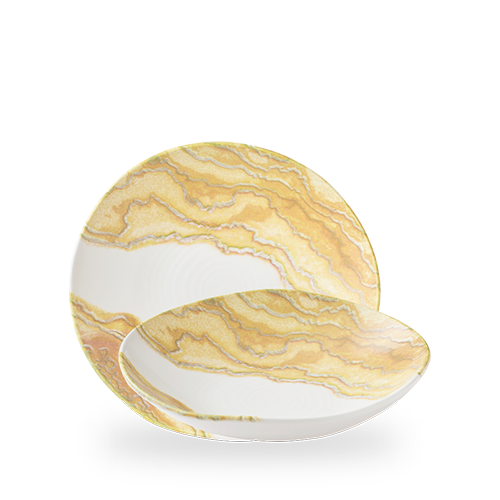 Churchill Inked Tide Gold 25cm Natural Organic Coupe Bowl on white background