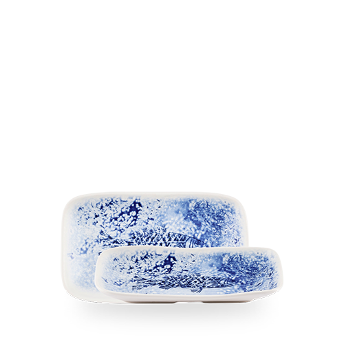 Churchill Blue Inked Fresco 22x13cm Natural Deep Tray on white background