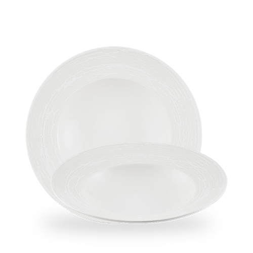 Churchill Ice White Inked Elements 28cm Wide Rim Bowl on white background