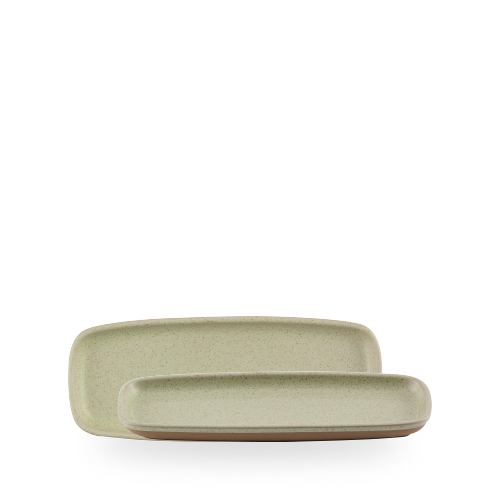 Churchill Stonecast Speckled Green Emerge 25.1x10cm Oblong Tray on white background